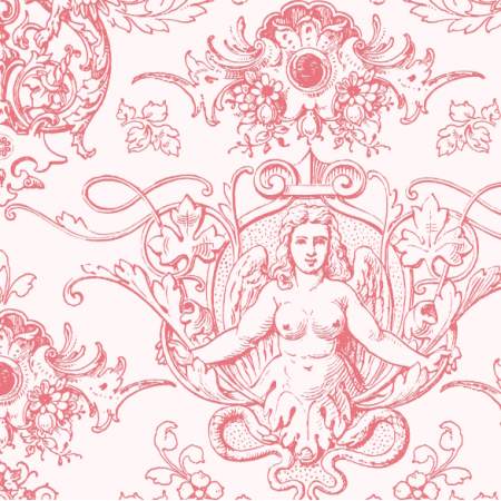 51426 | ROCOCO Ozdobny Wzór z Fantastycznymi Postaciami i Zwierzętami - Różowy 