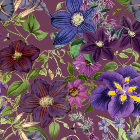 51430 | Bujny Ogród Fioletowych Kwiatów - Amarantowe Tło