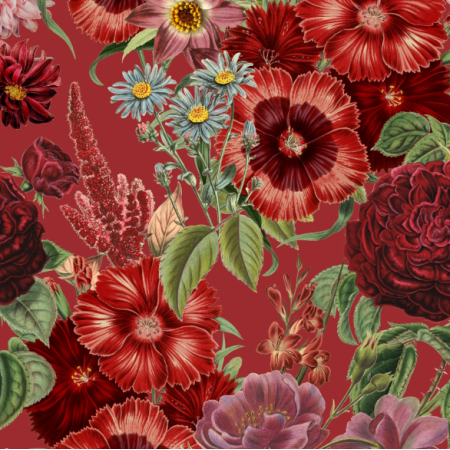 51497 | Duże Bordowe Kwiaty na Czerwonym Tle 