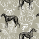Tkanina 51500 | Psy Deerhound i Motywy Leśne z Jeleniem - Sage 