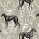 Tkanina 51500 | Psy Deerhound i Motywy Leśne z Jeleniem - Sage 