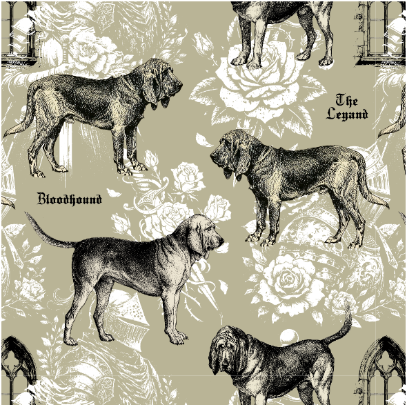 Fabric 51503 | Pies Bloodhound i Gotycka Legenda - Sage 