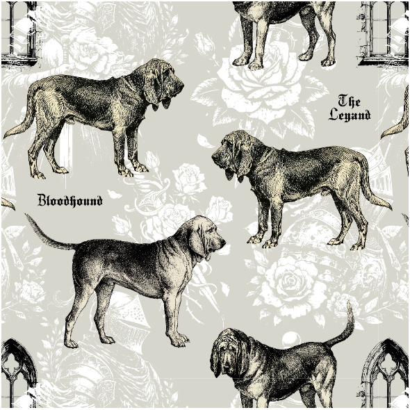 Fabric 51504 | Pies Bloodhound i Gotycka Legenda - Szare Tło