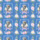 Fabric 51505 | Pies Pudel i Barokowe Kwiaty - Niebieskie Tło