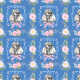 Fabric 51505 | Pies Pudel i Barokowe Kwiaty - Niebieskie Tło