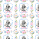 Fabric 51507 | Pies Pudel i Barokowe Kwiaty - Białe Tło 