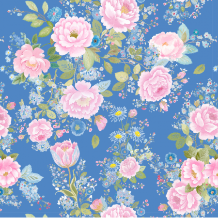 51508 | Barokowe Kwiaty Na Niebieskim Tle 