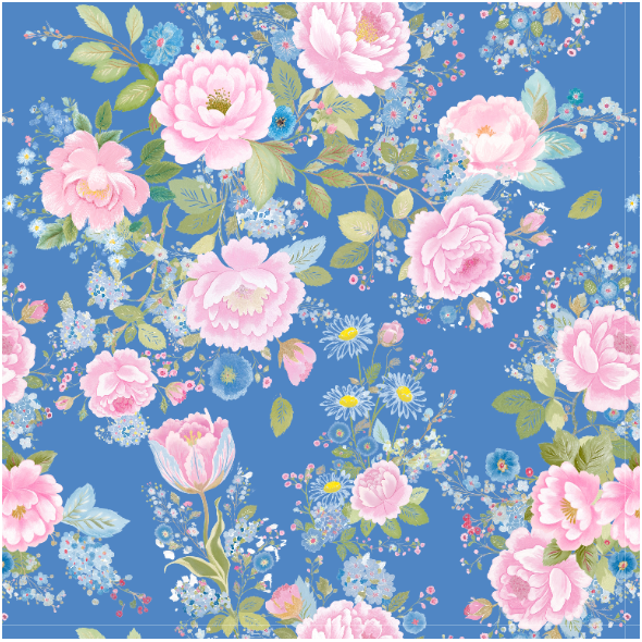 Fabric 51508 | Barokowe Kwiaty Na Niebieskim Tle 