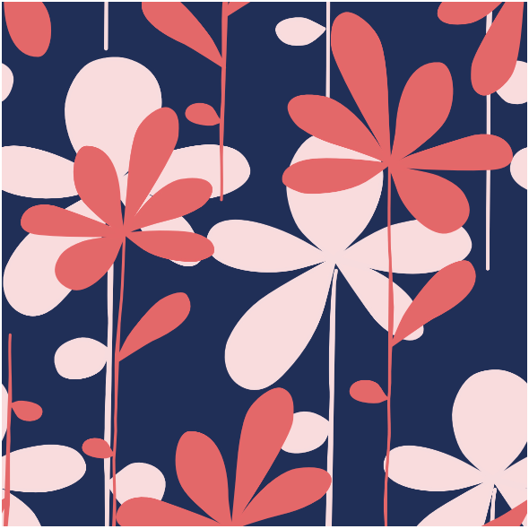 Tkanina 8602 | HANAE- czerwono-różowe kwiaty na niebieskim tle