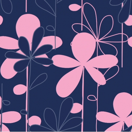 Fabric 8605 | HANAKO różowe kwiaty na granatowym tle