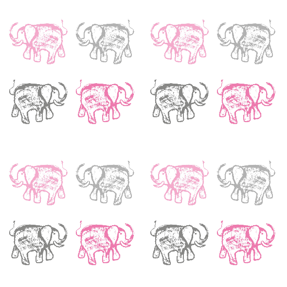 Tkanina 9641 | PINK and gray ELEPHANTS  2