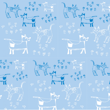 Fabric 9698 | dog and cat - Blue