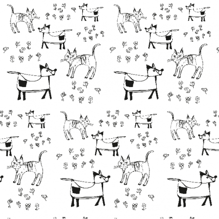 Fabric 9699 | dog and cat - white and black
