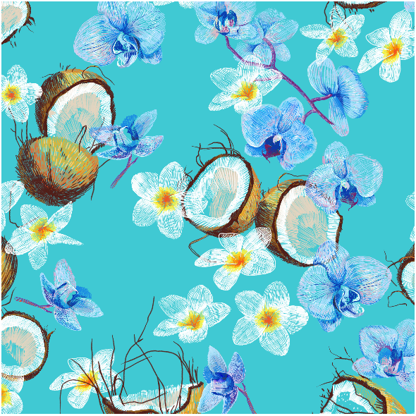 Fabric 10097 | Coconuts & flowers Blue