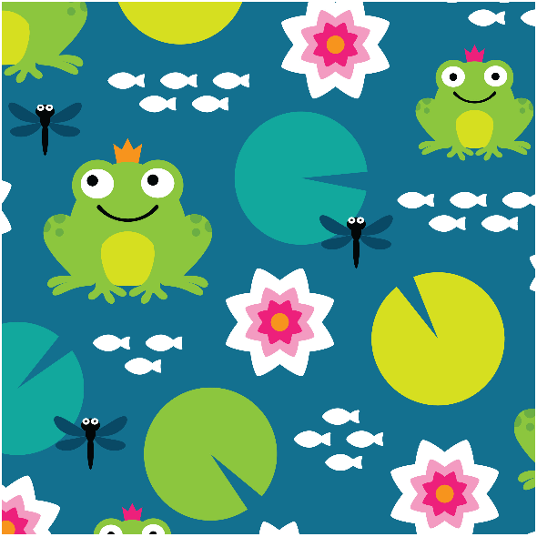Fabric 10682 | frog nenuphar dragonfly