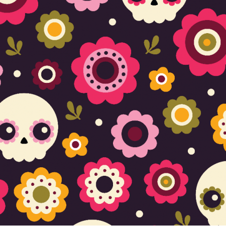 Tkanina 10778 | floral skulls