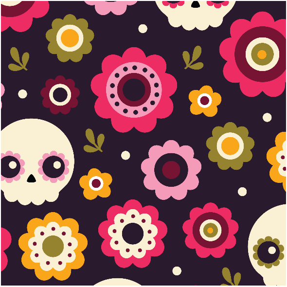 Tkanina 10778 | floral skulls