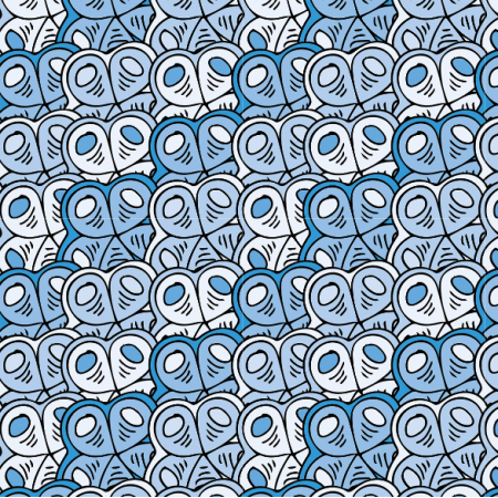 Tkanina 10930 | Doodle kwiaty - pattern -blue