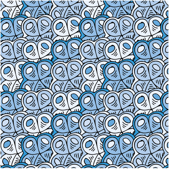 Tkanina 10930 | Doodle kwiaty - pattern -blue