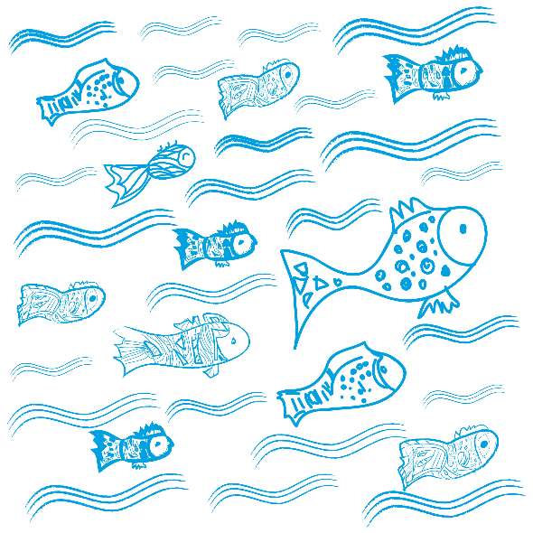 Tkanina 10942 | Fishes in the water 3 - blue and white pattern