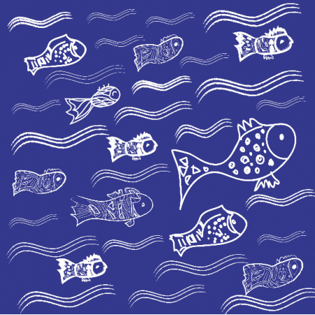 10943 | Fishes in the water 4 - navy blue and white pattern