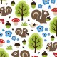 Tkanina 10966 | SQUIRREL OAK FOREST FLOWERS MUSHROOMS