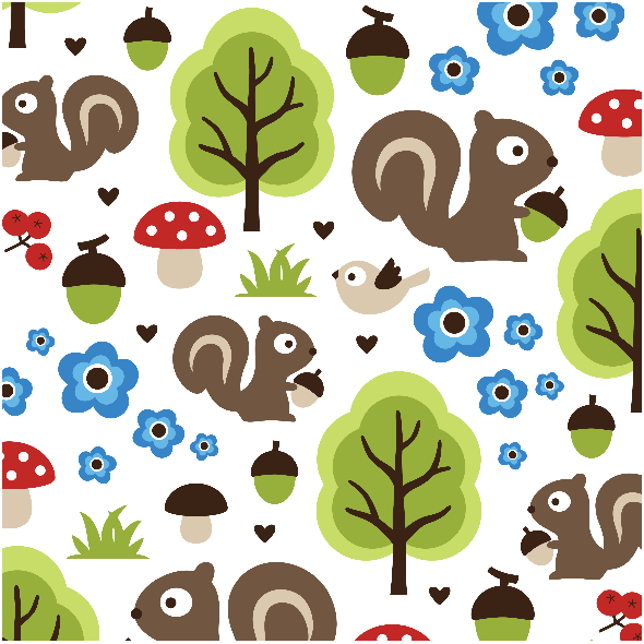 Fabric 10966 | SQUIRREL OAK FOREST FLOWERS MUSHROOMS