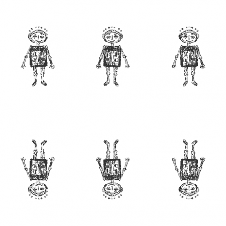 Tkanina 11091 | little robot - black and white pattern for kids 2
