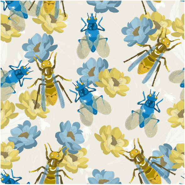 Tkanina  | owady na kwiatach w beżu