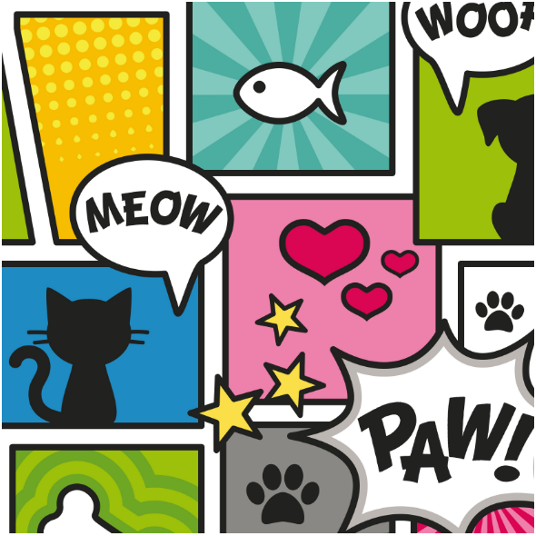Tkanina 11807 | COMIC BOOK STYLE PET PATTERN