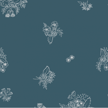 Tkanina 12346 | white ink flowers on navy