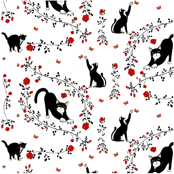 Tkanina 13071 | Cats & (red) roses