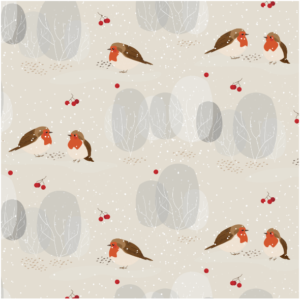 Fabric 13365 | zimowe ptaszki | beżowe | MNIEJSZE