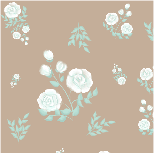 Fabric 13385 | White roses (beige background)
