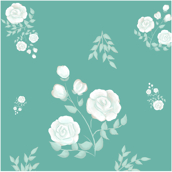 Tkanina 13386 | White roses (cyan background)