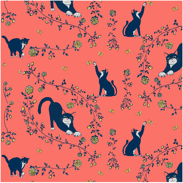 Fabric 14314 | Cats AND gold roses