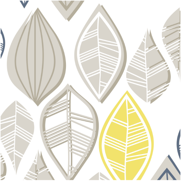 Fabric  | taupe yellow blue leaves on white