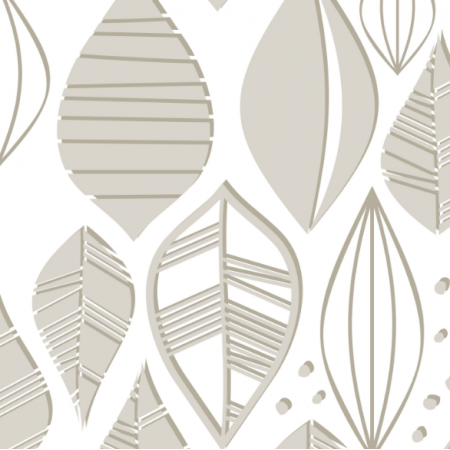 Tkanina  | taupe monochrome leaves on white