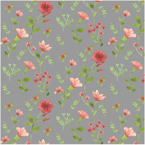 Fabric 14982 | Różowa łączka szara