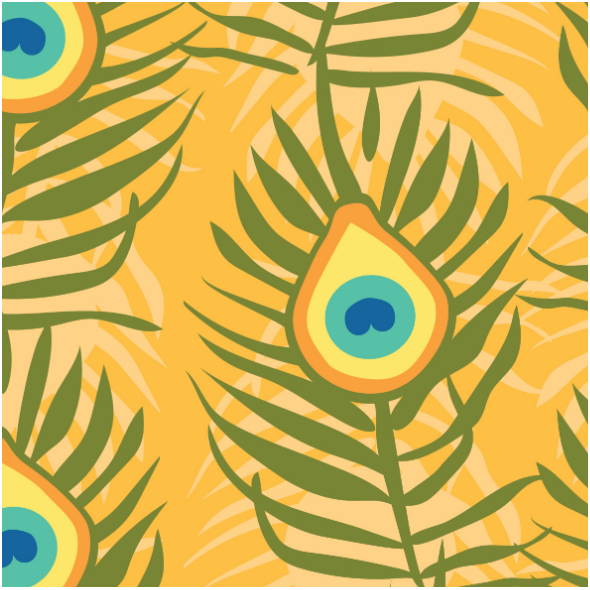 Tkanina 15412 | Peacock Feathers Yellow