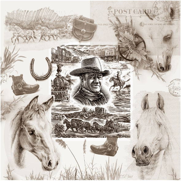 Fabric  | Country Western - Cowboy Collage Sepia