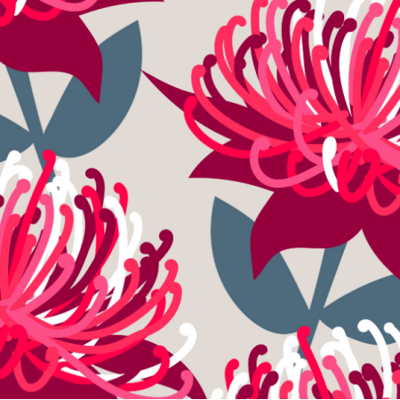 Fabric 15580 | Waratah Australian Flora Pink Grey