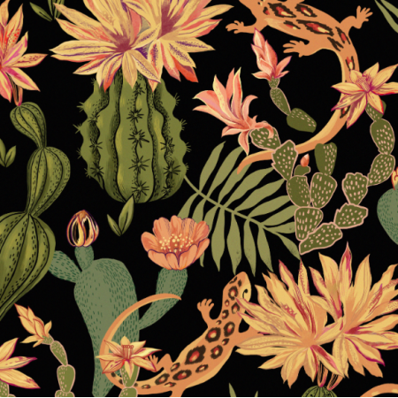 Fabric 15617 | Lizards and cactuses