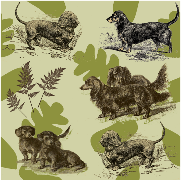 Fabric 15876 | PSY MYŚLIWSKIE JAMNIKI - HUNTING DOGS DACHSHUNDS