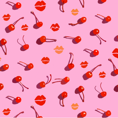 Fabric 16429 | Juicy cherries on a pink background/Soczyste wiśnie na różowym tle