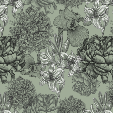 Tkanina 16456 | Kwiaty na zielonym