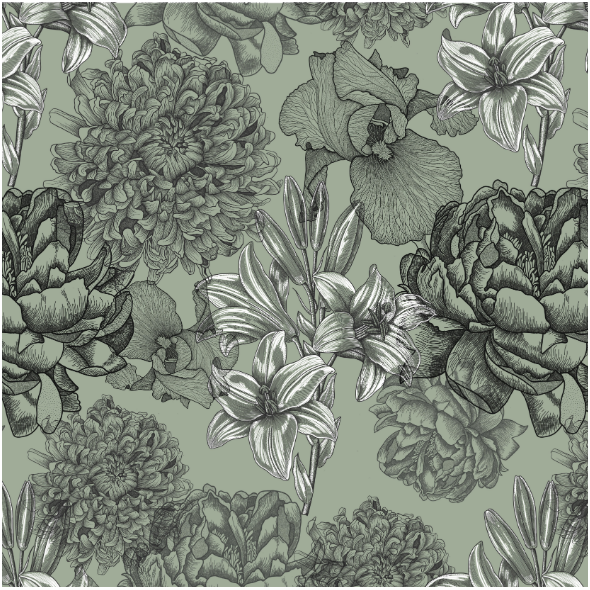 Tkanina 16456 | Kwiaty na zielonym