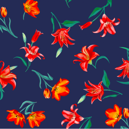 Tkanina 17132 | Tulipany na granatowym tle