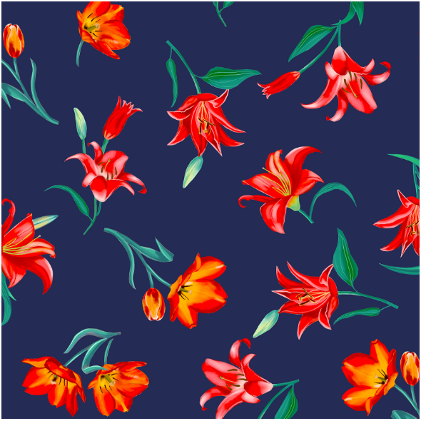 Fabric 17132 | Tulipany na granatowym tle
