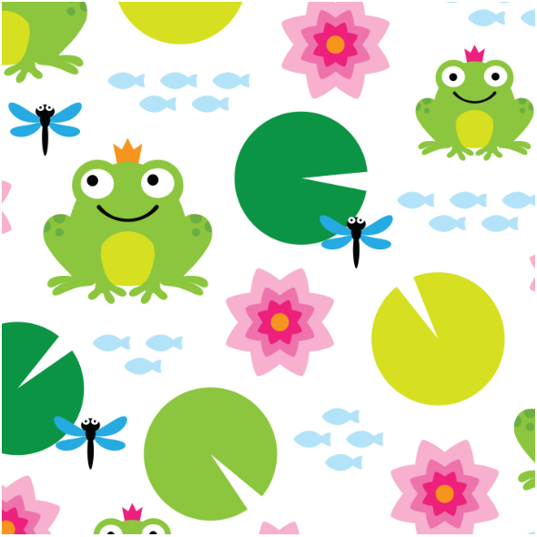 Fabric 17309 | frog nenuphar dragonfly
